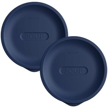 Imagem de Tampas de substituição para Pyrex 7200-PC 2 xícaras, tampa de armazenamento redonda de silicone para tigela de vidro âncora, pacote com 2, azul escuro
