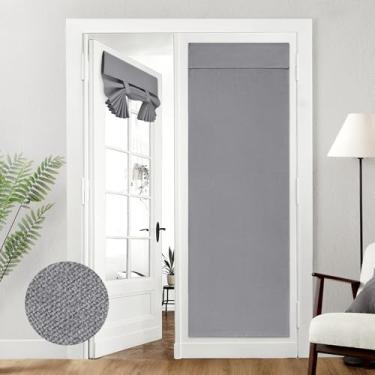 Imagem de HOMEIDEAS Cortinas de porta francesas blackout 100% cinza escuro, cortinas de janela de porta de privacidade, persianas escurecidas de 66 x 182 cm, persianas com isolamento térmico para quarto, 1