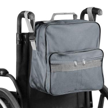 Imagem de BAHULA Mochila para cadeira de rodas, bolsa para cadeira de rodas, bolsas para pendurar na parte de trás, acessórios para cadeira de rodas elétrica, grande armazenamento para andador, cinza, 35 * 19