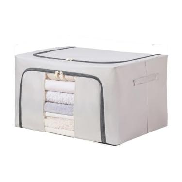 Imagem de flaxarne Caixa de armazenamento resistente com tampa de alça dobrável organizador de tecido caixotes de peito para brinquedos, cobertores de roupas, livros 40,6 x 30,5 x 20,3 cm