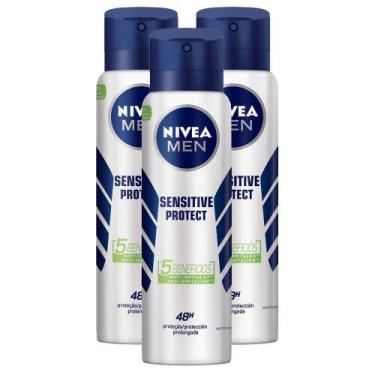 Imagem de Kit 3X 150ml Desodorante Antitranspirante Aerosol Nivea Men Sensitive 
