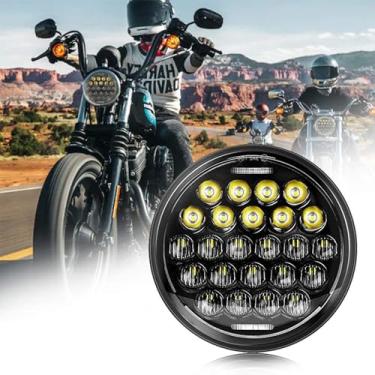 Imagem de SUP-LIGHT Farol de LED para motocicleta de 14 cm compatível com Dyna Sportster Iron 883 Street BOB Low Rider Super Wide com projetor redondo luz de direção - Preto