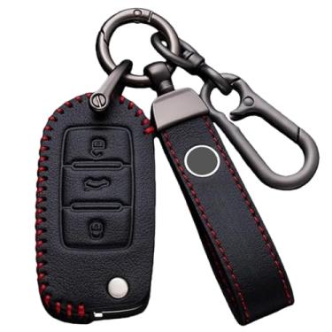 Imagem de Capa protetora para chave remota de carro de couro, capa protetora, acessórios para chaveiro automotivo, compatível com Skoda Octavia/A5/Fabia/Superb/Kodiaq(A-black ring)