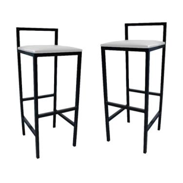 Imagem de Kit 2 Banqueta Alta Com Encosto Quadrada Estilo Industrial Cozinha Balcão Bar(Branco)