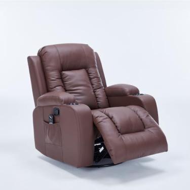 Imagem de Poltrona de Massagem e Aquecimento Austin Base Giratória e Balanço Reclinável por Manopla Manual PU Marrom Chocolate G94 - Gran Belo