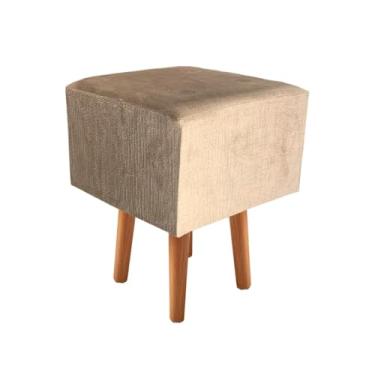 Imagem de Banqueta Estofada Moderna com Pés de Madeira, Design Quadrado, Disponível em Rosa, Laranja, Preto e Vermelho (Bege)