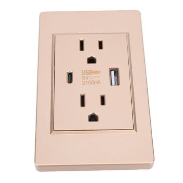 Imagem de Hyuduo Tomada de Parede Com Porta USB e Porta Tipo C 15A Receptáculo Elétrico, PC Retardador Anti Sobrecarga Prevenção de Incêndio para Casa Quarto Sala de Estar (Plugue dos EUA)