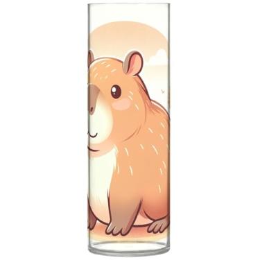 Imagem de Lindo vaso cilíndrico de desenho animado de capivara para mesa, vaso de flores grande, estampa personalizada, decoração de casa, sala de estar, 30 cm x 9,9 cm