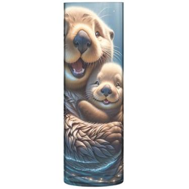 Imagem de Lontras marinhas animais fofos vasos altos de plástico bonito vaso cilíndrico para flores decorativas florais decoração de quarto moderno, 30 cm x 9,9 cm