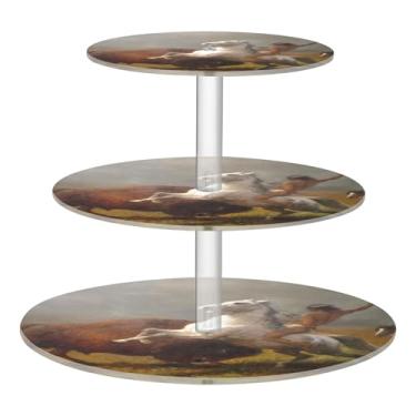 Imagem de Albert Bierstadt Study Last Buffalo Tea Party Cupcake Stand 3 camadas redondo acrílico display torre cupcake mesa sobremesa suporte decoração chá festa deserto aniversário casamento