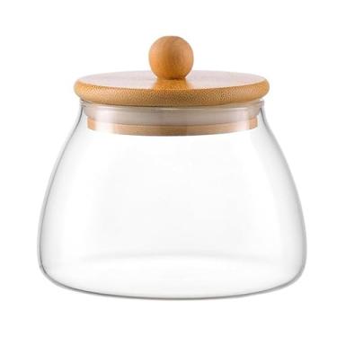 Imagem de Pote BOLINHA Vidro Hermético TRANSPARENTE Tampa Bambu Porta Mantimentos 400ML (3)