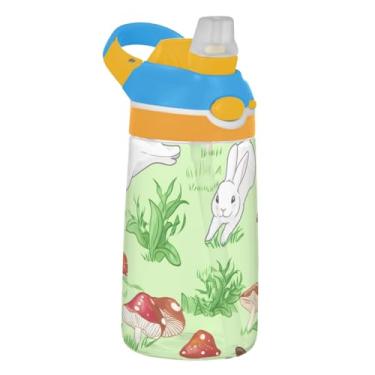 Imagem de Garrafa de água esportiva Tritan de 473 ml com canudo para crianças, meninas, meninos, garrafa de água à prova de vazamento de 473 ml, copo infantil portátil reutilizável, alça de transporte, lindo