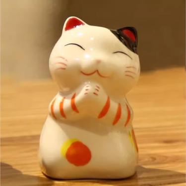 Imagem de FENNYYAR Lindo enfeite de porcelana mini gato da sorte, 8 cm, estátua pequena de carro de quarto