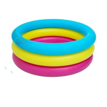Imagem de Piscina Infantil Inflável 66 litros 3 Anéis Coloridos Rosa Amarelo e Azul ideal para crianças de 1 a 3 Anos 50cm