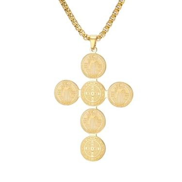 Imagem de LIKGREAT Colar de medalha de cruz de São Bento para homens e mulheres, aço inoxidável, medalha de exorcismo, amuleto do mal, joia de proteção religiosa, one size, Aço inoxidável, Sem Pedra Preciosa
