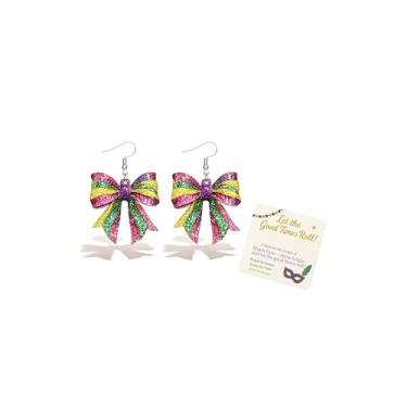 Imagem de Brincos de carnaval para mulheres carnaval roxo amarelo verde acrílico laço brincos de carnaval joias presentes para mulheres, Metal, Sem pedra preciosa