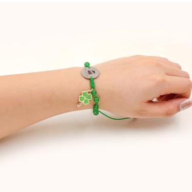 Imagem de Pulseira feminina feliz dia de São Patrício, 6 mm, calcedônia verde, coração com contas, trevo de quatro folhas, joia feita à mão, gravação, chapéu de boa sorte para irmã melhor amiga, adjustable, Aço
