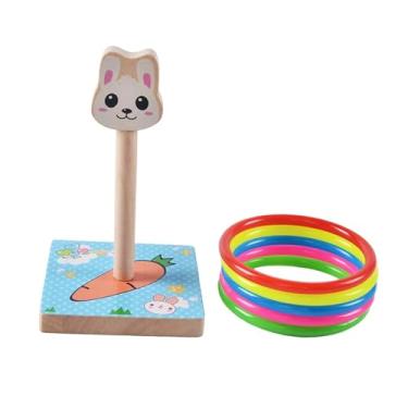 Imagem de TTETTZ Jogo interativo de arremesso de argolas em madeira, conjunto de brinquedos para lazer e esportes, ideal para pais, filhos, famílias, festas e, Coelho