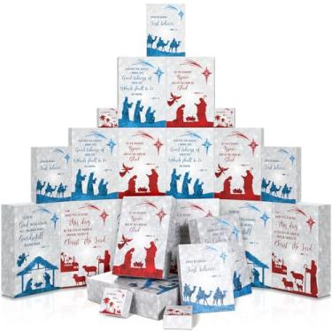 Imagem de Geyoga 18 caixas de presente de Natal para presépio com tampas, caixas de presente religiosas com versículos da Bíblia, caixas de presente de escrituras cristãs, roupão de Natal, caixas de camisa para