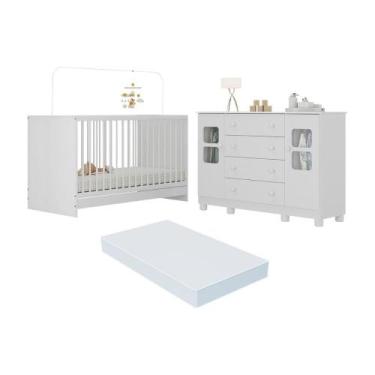 Imagem de Berço 3 em 1 com Colchão Incluso e Cômoda 2 Portas 4 Gavetas Sol Multi