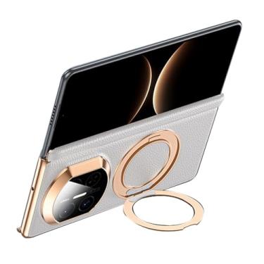 Imagem de LYJSMGZ Capa de couro genuíno para Huawei Mate X7, lente de cobertura total, dobradiça magnética de eixo duplo, cobertura total à prova de choque, branca, Mate X7