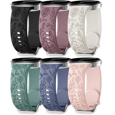 Imagem de SNBLK Pacote com 6 pulseiras florais gravadas compatíveis com Samsung Watch 8 de 40 mm e 44 mm/Galaxy Watch 8 Classic de 46 mm (2025), pulseira esportiva de silicone sem lacunas para mulheres e homens