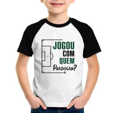 Imagem de Camiseta Raglan Infantil Jogou com quem parceiro - Foca na Moda, Branc