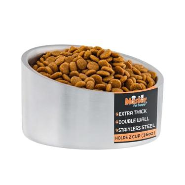 Imagem de Master Pet Supply Tigela inclinada de aço inoxidável para ração para cães e gatos - 473 ml resistente - aço inoxidável, isolamento de parede dupla, tigela elevada antiderrapante para buldogues
