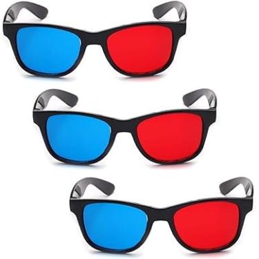 Imagem de 3 peças de óculos 3D vermelhos e azuis, moldura de vídeo dimensional de filme de TV, óculos 3D, óculos de DVD para jogos de filmes 3D, óculos de visualização 3D, design simples e leve, acessórios
