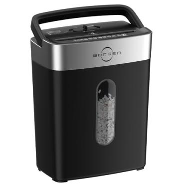 Imagem de BONSEN Triturador de papel, papel de microcorte de 6 folhas, cartões de crédito, triturador de grampos e clipes, triturador pequeno de alto nível de segurança P-4 para uso em escritório em casa, cesta de resíduos grande de 4 galões, preta (S3101-M)