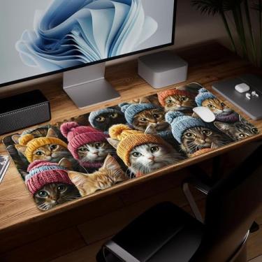Imagem de Tapete de mesa de couro para gato, mouse pad de arte colorida grande teclado de computador para jogos mousepad à prova d'água protetor e capa de mesa, tapete de mouse decorativo de couro PU para