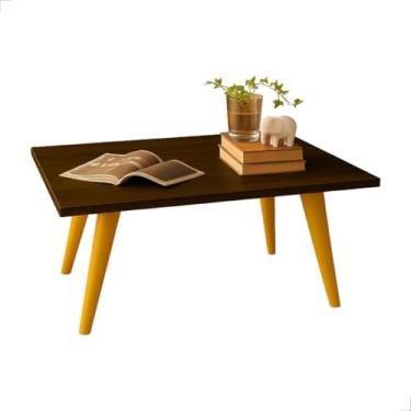 Imagem de Mesa de Centro 50cm Retangular - Pés Palito de PVC, Estilo Retro Moderno, Decorativa para Sala de Estar e Ambientes Domésticos (Malbec/Caramelo)