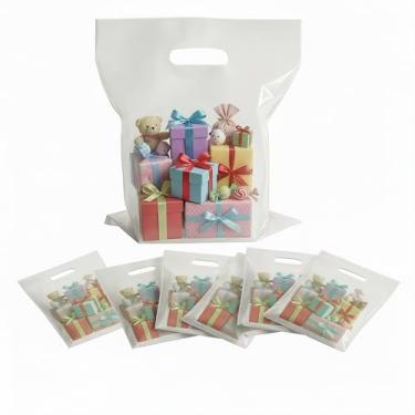 Imagem de Sacos transparentes para lembrancinhas de festa, 100 peças de 15,24 x 20,32 cm, pequenos sacos de compras de plástico de agradecimento a granel com alças para pequenas empresas, bolsa pequena para
