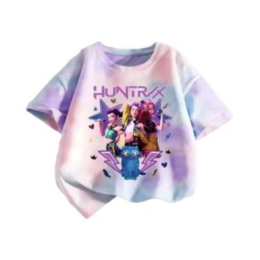 Imagem de Camiseta KPop Demon Hunters Tie-dye Roxa Para Meninas, Gola O, Manga C