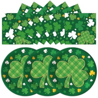 Imagem de HFBOBP Conjunto de 50 pratos de papel e guardanapos, pratos de sobremesa descartáveis de 18 cm e guardanapos de almoço de 16,5 cm, decorações de festa (trevo)