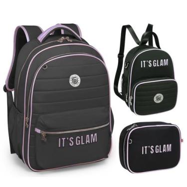 Imagem de Kit Mochila Costas Lancheira Estojo Box Kika It's Glam Preto - NOVA RI