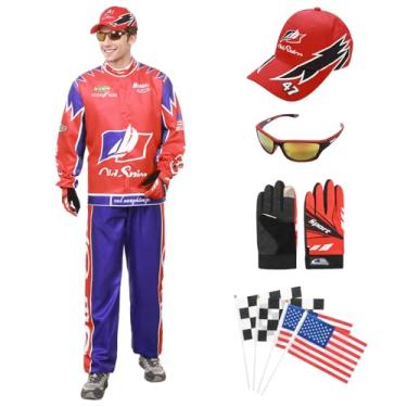 Imagem de DreamJ Fantasia de motorista de carro de corrida masculina adulta, 10 peças para fantasia de Halloween, conjunto de cosplay, Vermelho, P