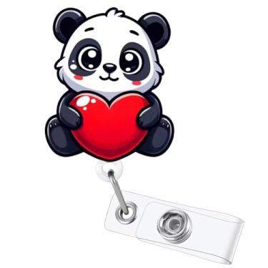 Imagem de Carretel de crachá de panda de coração dos namorados, porta-crachá retrátil fofo de enfermeira com clipe jacaré, etiqueta de nome, crachá, clipe para crachá para RN CNA LPN MA trabalhador médico e