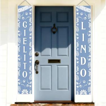 Imagem de Wonmelody Cielito Lindo Banner Azul Estilo Talavera Placa Pendurada para Garotos Chá de Bebê Fiesta Tema Mexicano Papel Picado Inspirado Decoração de Entrada Gênero Revelar Fundo de Festa para Chá de