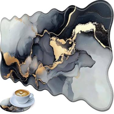 Imagem de Bxgolkgd Tapete de mesa grande, 80 x 29 cm, mouse pad estendido para jogos com bordas costuradas, base de borracha antiderrapante, teclado para escritório, casa, mármore preto dourado