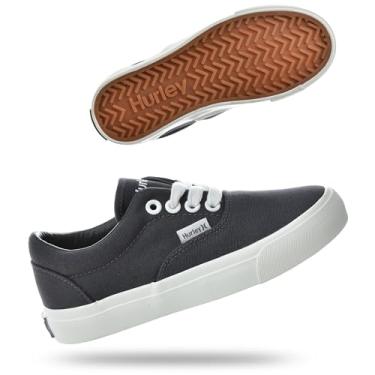Imagem de Hurley Marley Tênis infantil de lona com cadarço – Tênis de skate de cano baixo para crianças, calçados esportivos para meninos e meninas, Carvão/Branco, 21