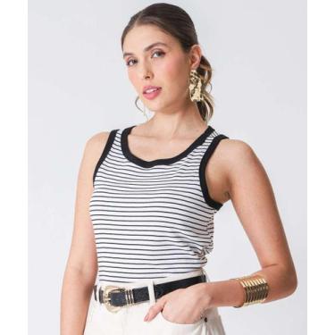Imagem de Blusa Regata Feminina Listrada Marisa Branco-92021, Branco, GG