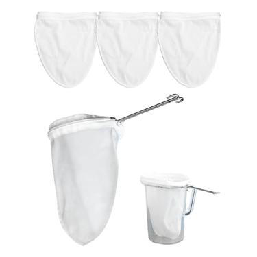 Imagem de Sacos de filtro de malha ultrafina, 4 peças de sacos de filtro, saco de pano de queijo para coar, com moldura de aço inoxidável para sucos, leite de nozes, queijo fresco, iogurte (tamanho pequeno)