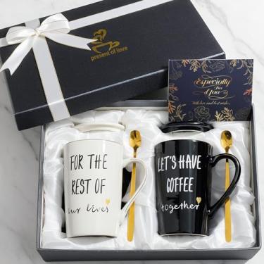 Imagem de PIKPEOD Conjunto de canecas de chá de noiva para noivados, presentes para casais dele e ela, presente de inauguração de casa de aniversário, dia dos namorados, presente de inauguração de casa para
