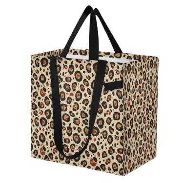 Imagem de SEHANY Sacolas de compras reutilizáveis com estampa de leopardo marrom com alças reforçadas, bolsa de compras de lona dobrável à prova d'água de grande capacidade para viagem, cozinha, praia