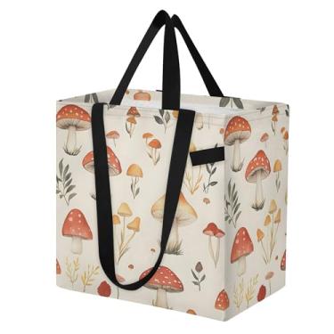 Imagem de SEHANY Sacola de compras reutilizável de cogumelo herb com alças reforçadas, bolsa de compras de lona dobrável à prova d'água de grande capacidade para viagem, cozinha, praia