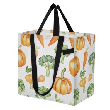 Imagem de SEHANY Sacolas de compras reutilizáveis de vegetais em aquarela com alças reforçadas, bolsa de compras de lona dobrável à prova d'água de grande capacidade para viagem, cozinha, praia