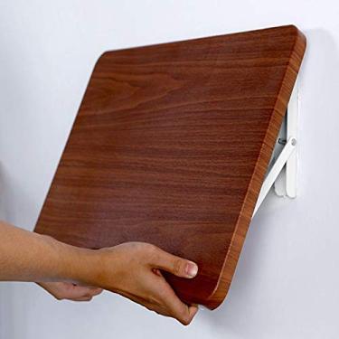 Imagem de Mesa dobrável de madeira montada na parede, mesa de computador multifuncional, mesa de jantar de cozinha, bancada de trabalho flutuante, mesas de bar, cor nogueira, com suporte de aço inoxidável e
