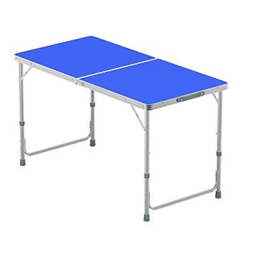 Imagem de ZXLPHA , Mesa de jantar e cadeira dobrável para uso doméstico, mesa pequena portátil, mesa de estudo, fácil de transportar, tubo redondo, azul