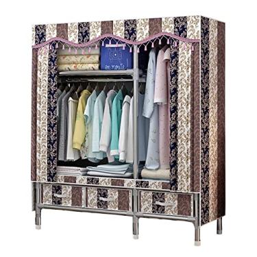 Imagem de Guarda-roupa de lona, prateleiras grandes com trilho para pendurar roupas, armário dobrável para quarto, D-120 x 45 x 168 cm